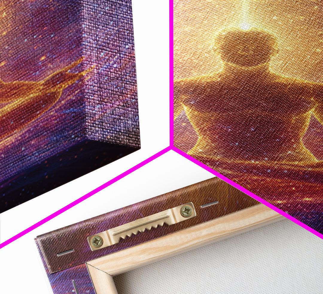 Spiritual Meditation Man Illuminated In Cosmic Energy Glow Wall Art Canvas Print For Mindfulness Home And Yoga