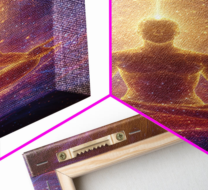 Spiritual Meditation Man Illuminated In Cosmic Energy Glow Wall Art Canvas Print For Mindfulness Home And Yoga