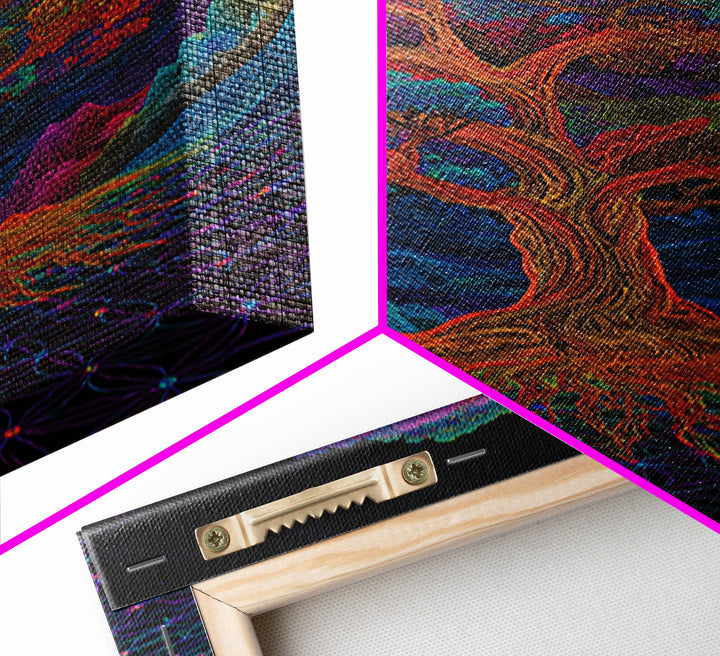 Vibrant Psychedelic Rainbow Tree With Abstract Roots Wall Art Canvas Print For Living Room And Boho Home Decor