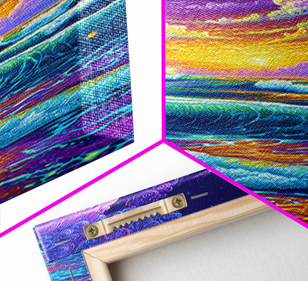 Colorful Ocean Waves Sunset Abstract Seascape Wall Art Canvas Print Bright Relaxing Living Room Decor Modern Coastal Art
