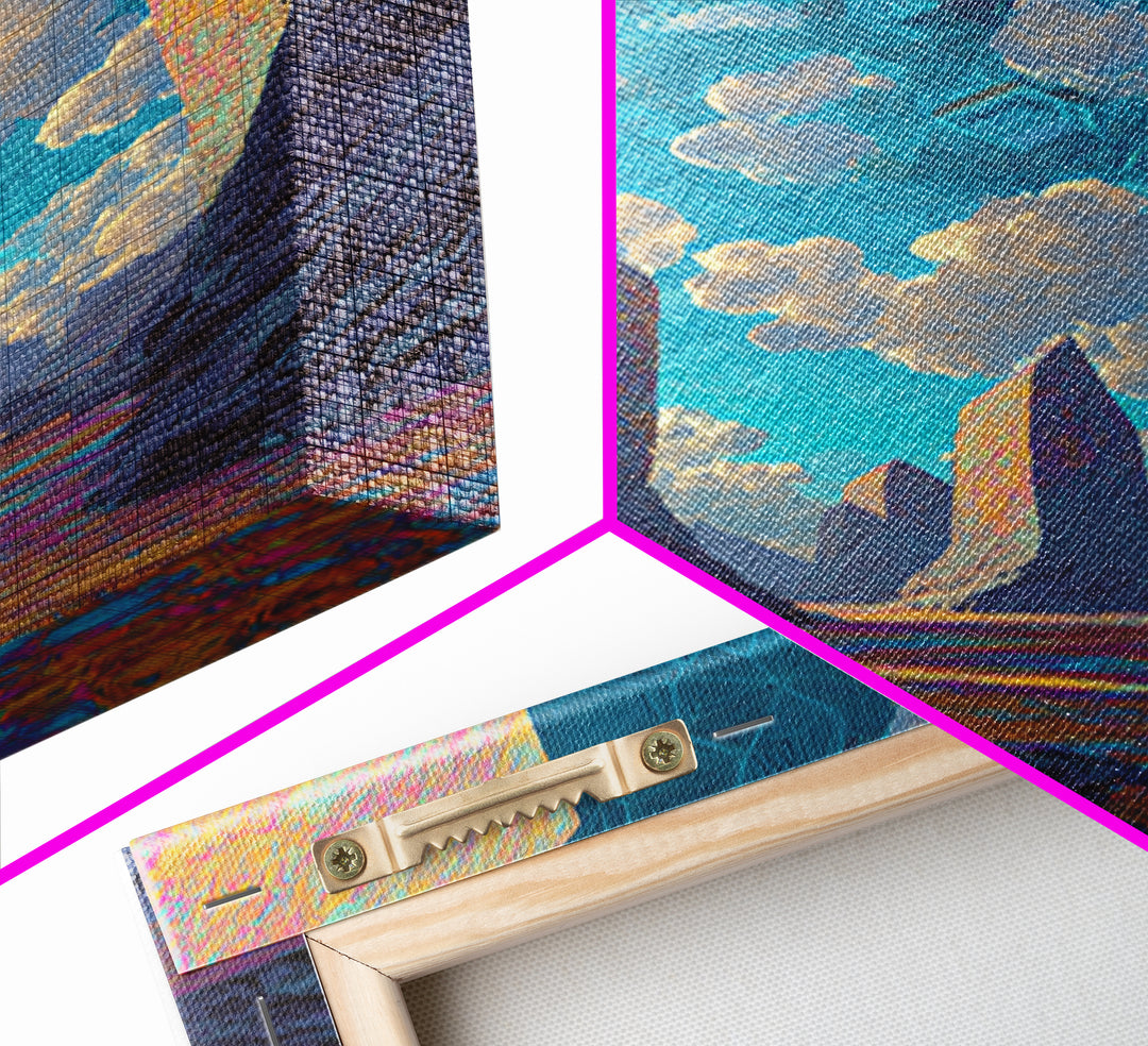 Surreal Crystal Canyon With Floating Clouds Framed Canvas Print, Futuristic Landscape Wall Art, Sci Fi Home Decor, Office Decor