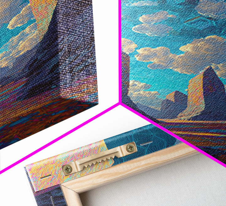 Surreal Crystal Canyon With Floating Clouds Framed Canvas Print, Futuristic Landscape Wall Art, Sci Fi Home Decor, Office Decor