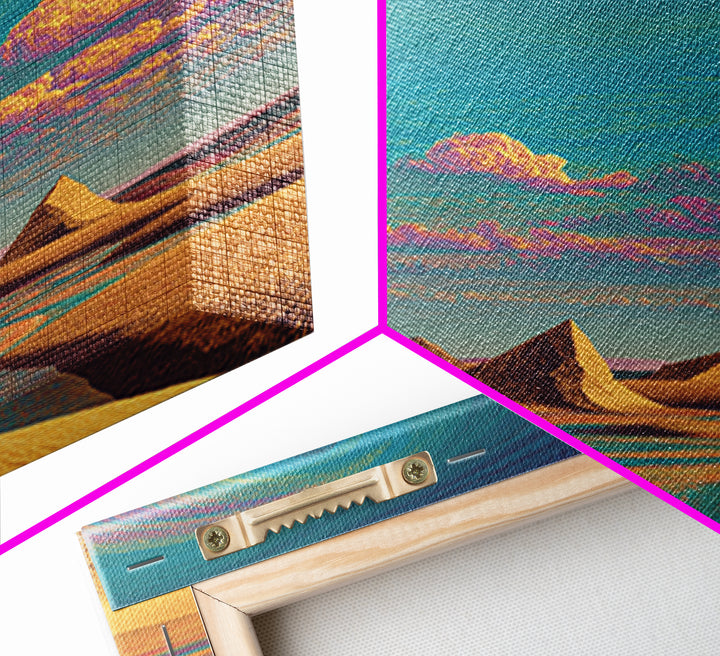 Surreal Desert Landscape With Pyramids And Swirling Sky Wall Art Modern Contemporary Canvas Print For Home Decor