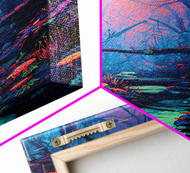 Enchanted Forest With Vibrant Colors And Glowing Mushrooms Fantasy Wall Art Print