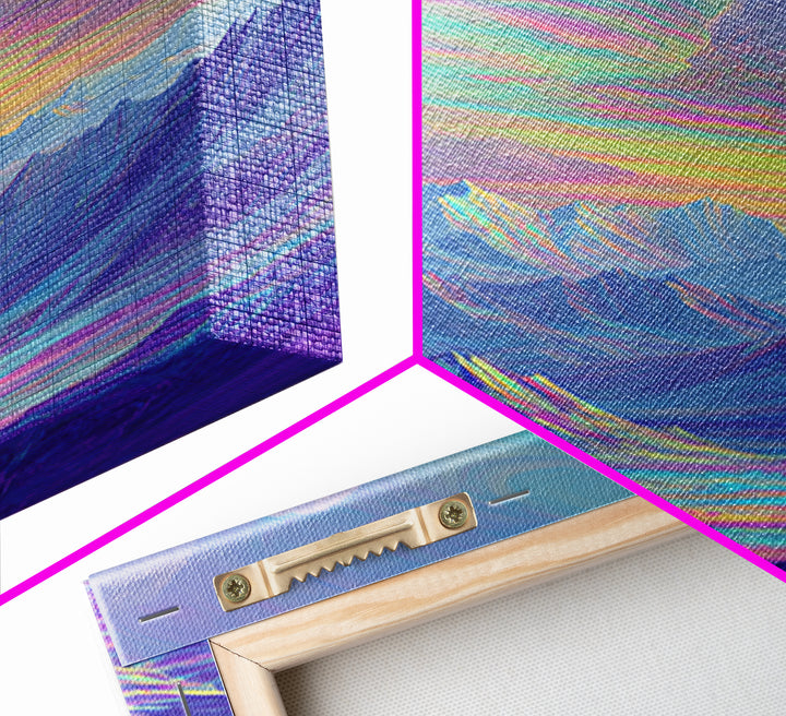 Iridescent Pastel Mountain Landscape Wall Art, Dreamy Alpine Canvas Print, Serene Calming Nature Decor, Above Bed Gift For Her