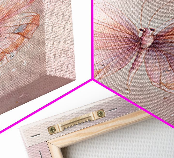 Pastel Pink Butterfly Watercolor Wall Art, Whimsical Butterfly Art Print, Nursery Decor, Feminine Bedroom Canvas Print Gift