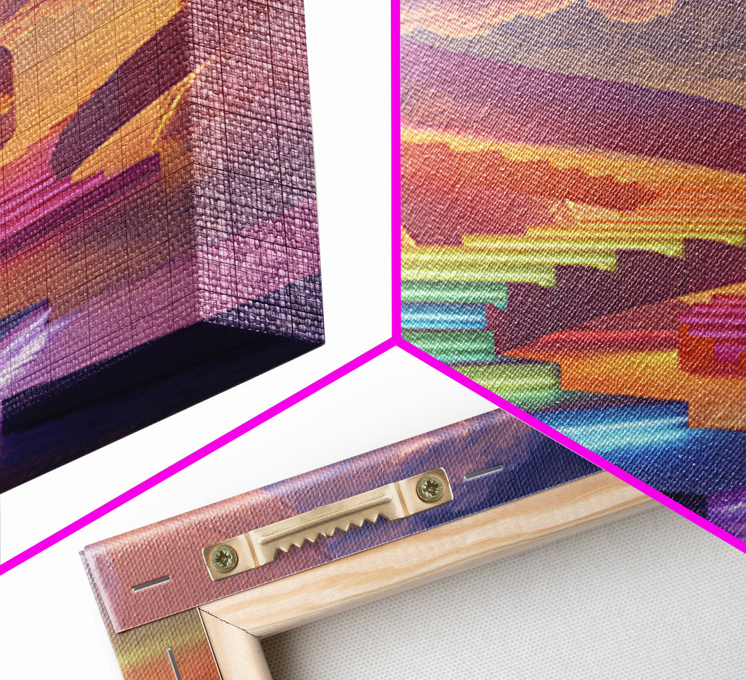 Dreamy Rainbow Stairway To Clouds Canvas Print, Surreal Pastel Fantasy Art, Celestial Wall Decor For Bedroom Home Decor Gift
