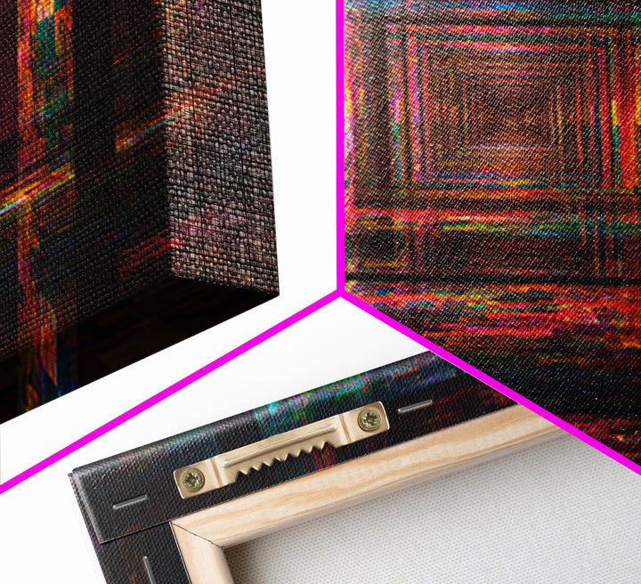 Neon Glitch Infinite Corridor, Cyberpunk Abstract Wall Art, Futuristic Canvas Print, Gaming Room Decor, Modern Office Art