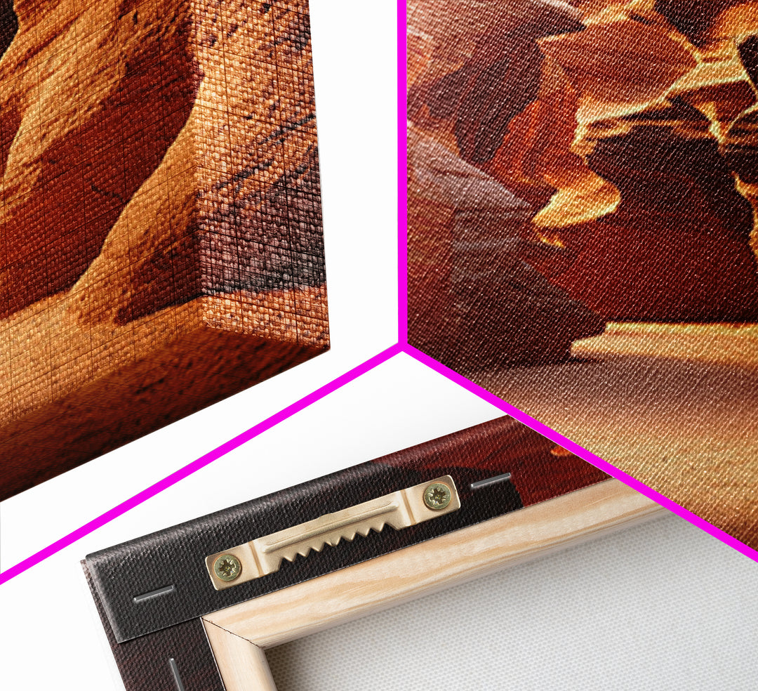 Sunlit Red Rock Canyon Pathway Between Towering Cliffs Framed Canvas Print For Rustic Home And Office Decor