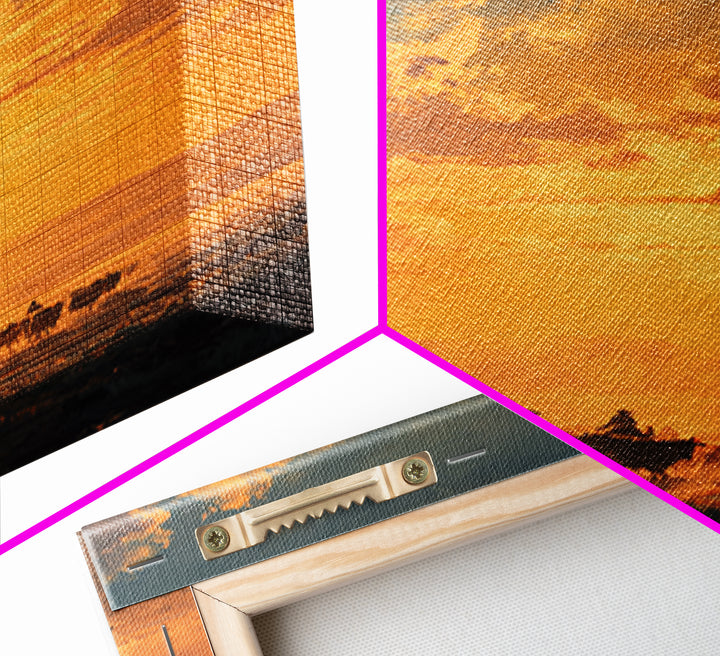 Sunset Cowboy Cattle Drive Ranch Scene Oil Painting Wall Art Framed Canvas Print For Rustic Farmhouse Home Decor