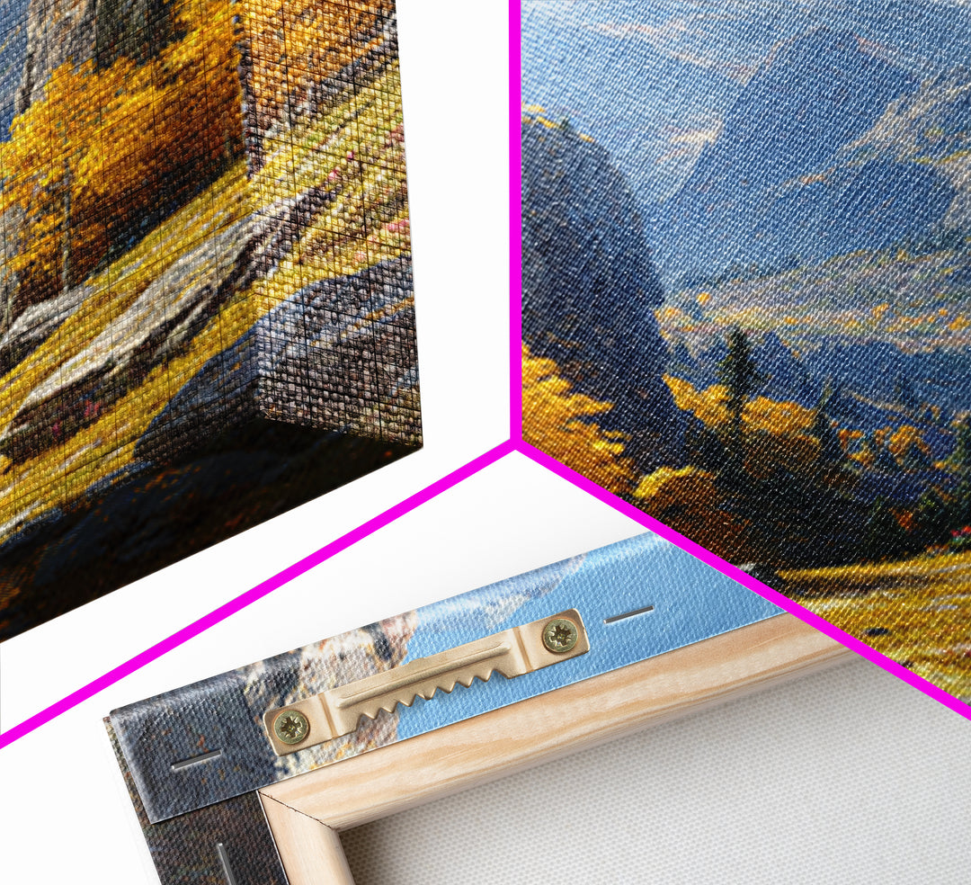 Majestic Mountain Valley Fall Landscape Painting Wall Art Framed Canvas Print For Warm Autumn Home Decor Living Room