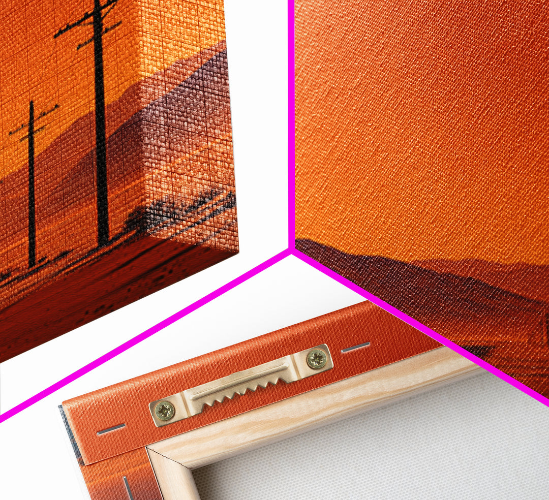 Desert Road Under Orange Sky Minimalist Wall Art Canvas Print For Living Room Modern Home Decor And Office Art