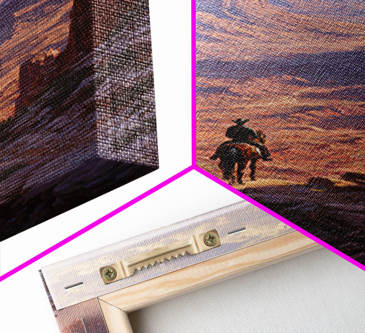 Western Cowboy Silhouette Watching Monument Valley Sunset Wall Art Print For Rustic Home Decor Living Room Framed Canvas Print