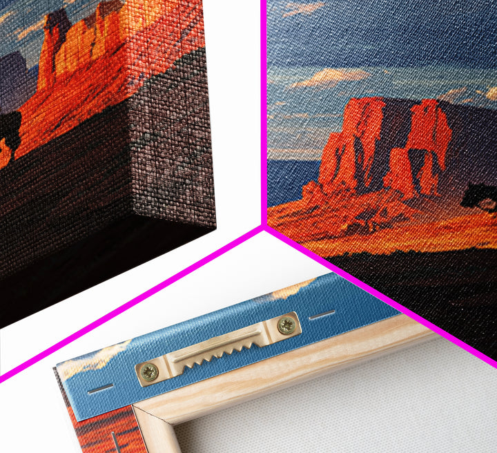 Cowboy On Horse Looking Over Red Rock Canyon Landscape Sunset Western Wall Art Canvas Print