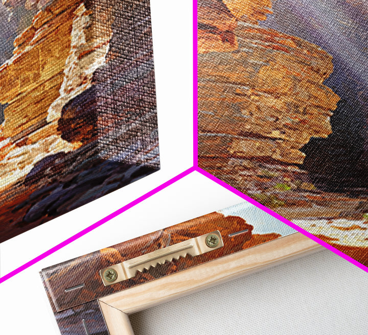 Sunlit Canyon Landscape Oil Painting Wall Art Stunning Nature Scene Framed Canvas Print For Rustic Home Decor