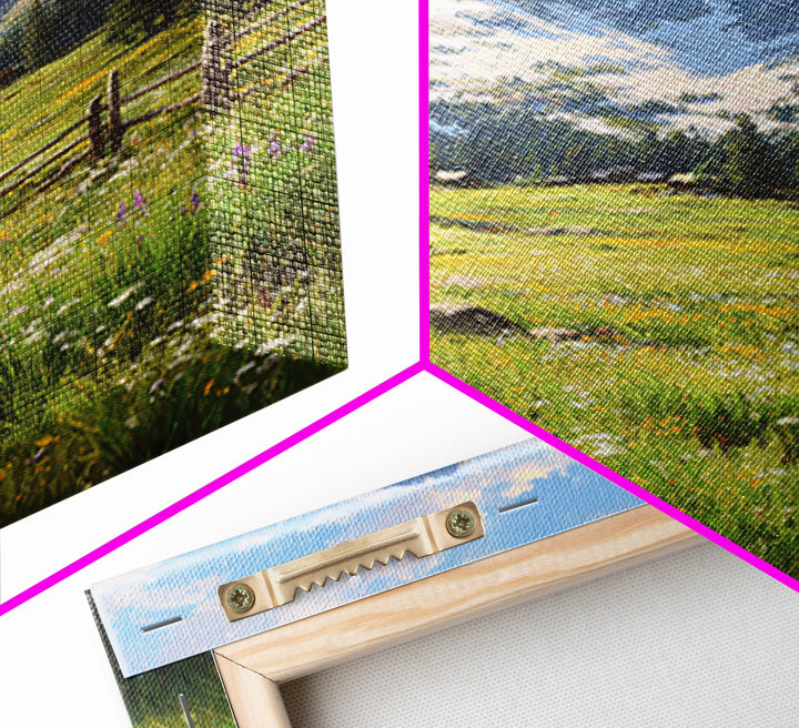Rustic Mountain Landscape With Wildflower Meadow Original Oil Painting Large Wall Art Canvas Print