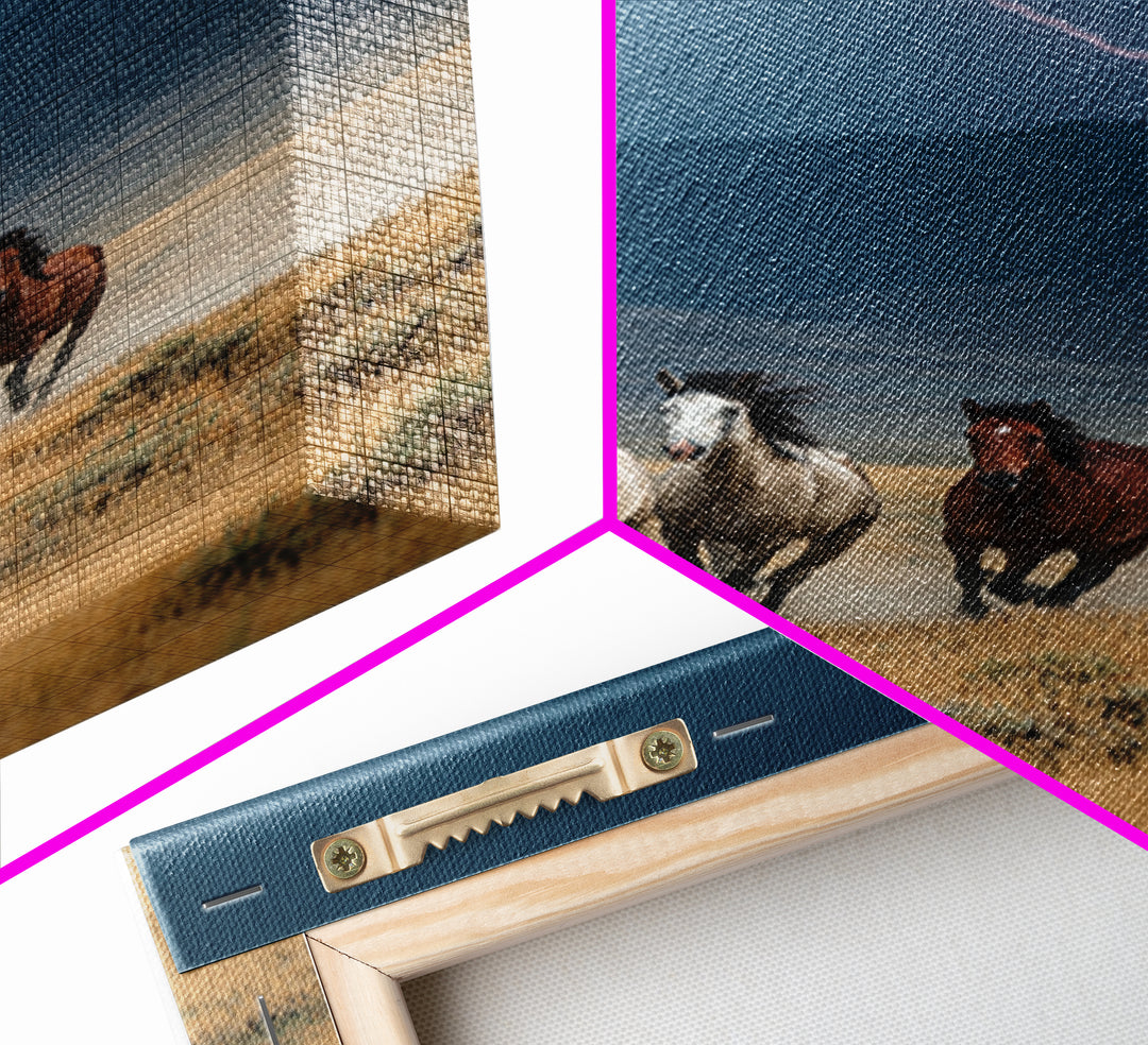 Wild Horses Running Amid Stormy Landscape Canvas Print, Dramatic Animal Wall Art, Rustic Western Home Decor