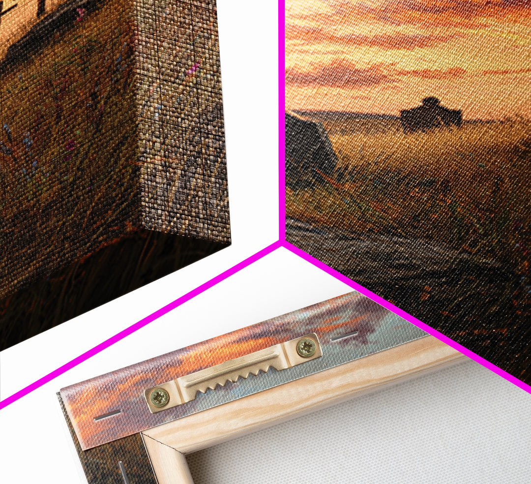 Sunset Cemetery Scene Oil Painting With Striking Sky And Crosses Wall Art Framed Canvas Print For Living Room Decor