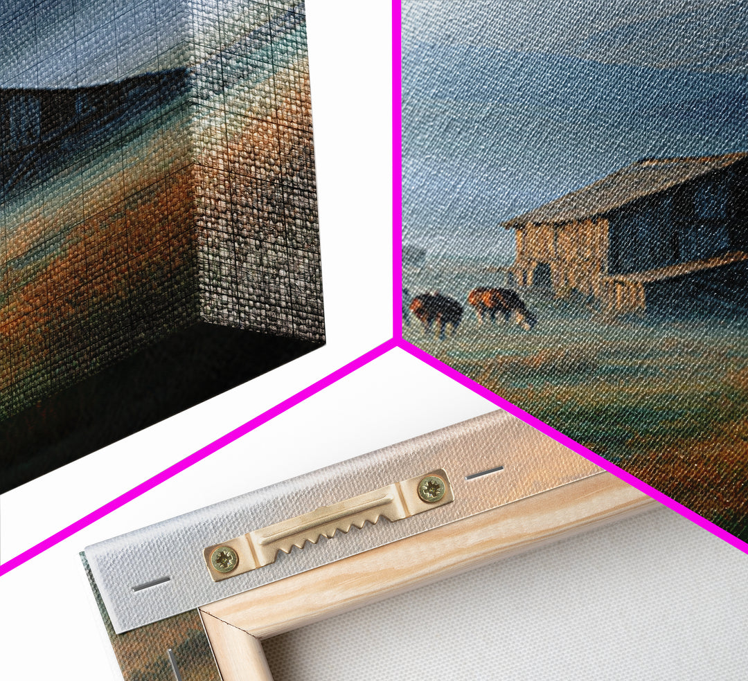 Rustic Countryside Landscape With Windmill And Horses Wall Art Canvas Print For Farmhouse Decor And Cozy Home Decoration