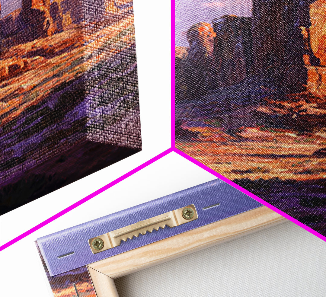 Desert Monument Valley Landscape At Sunset In Oil Painting Style Wall Art Framed Canvas Print For Rustic Home Decor