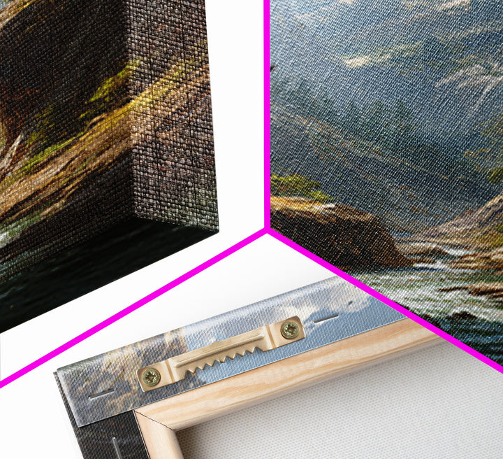 Majestic Mountain Canyon Landscape With Stream And Birds Original Oil Painting Canvas Print For Living Room Decor