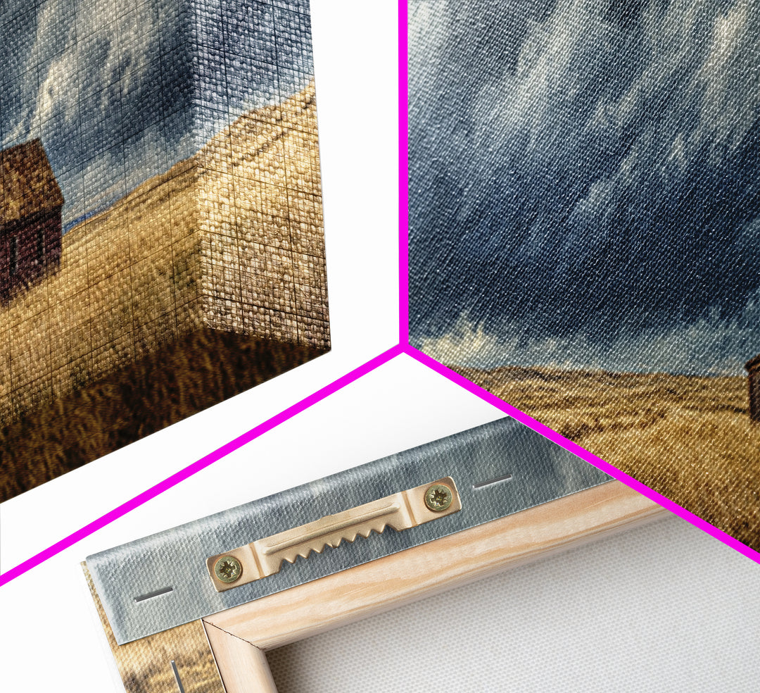 Abandoned Farmhouse Under Storm Clouds Wall Art, Moody Prairie Landscape Canvas, Rustic Country Decor For Living Room, Large Print