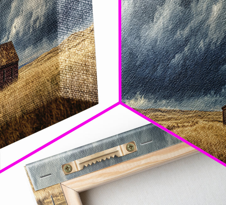 Abandoned Farmhouse Under Storm Clouds Wall Art, Moody Prairie Landscape Canvas, Rustic Country Decor For Living Room, Large Print