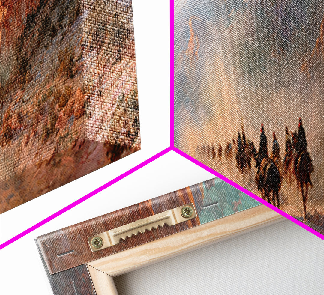 Western Riders In Sunlit Canyon Wall Art, Cowboy Landscape Painting, Southwestern Decor, Rustic Canvas Print For Living Room