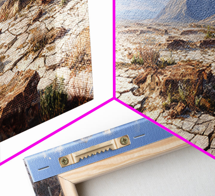 Cracked Desert Plain With Distant Mountains Wall Art, Southwestern Landscape Print, Earth Tone Home Decor, Large Canvas Print