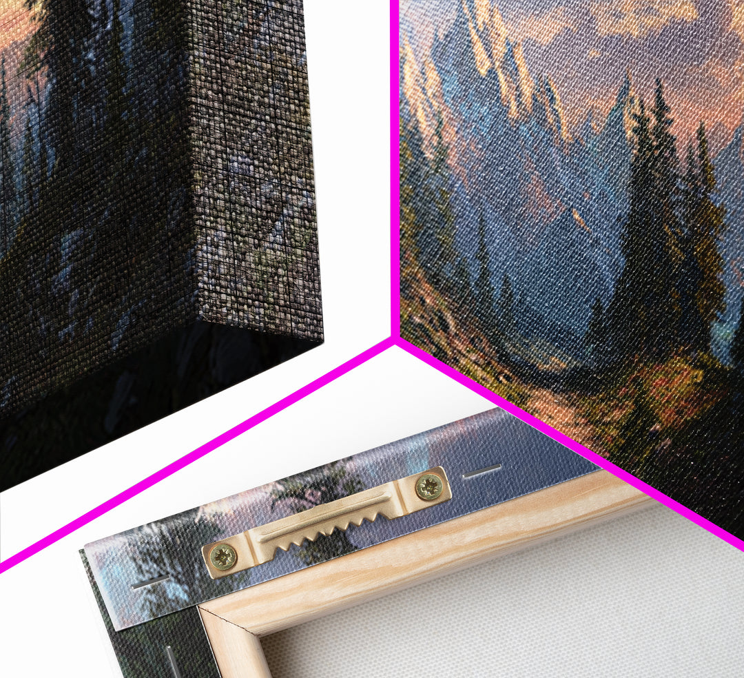 Misty Mountain Forest Trail Canvas Print, Panoramic Landscape Wall Art, Rustic Cabin Decor, Nature Print, Living Room Art