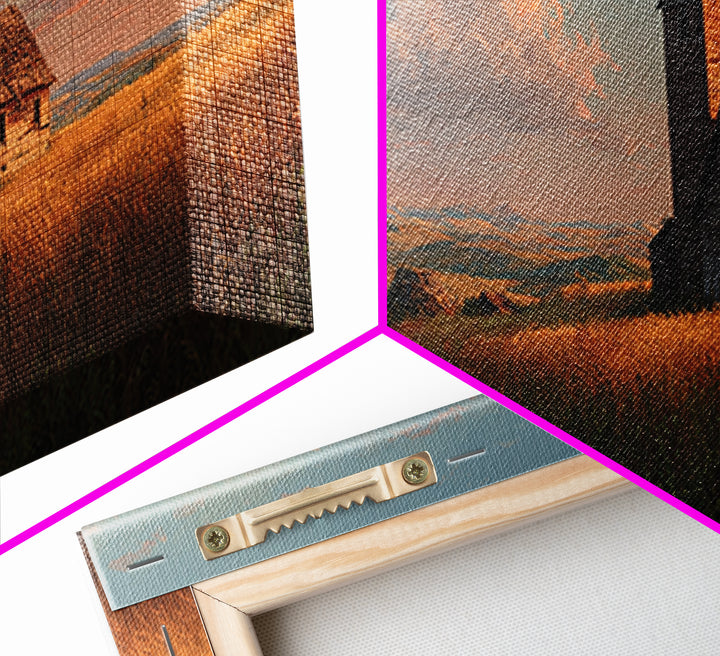 Rustic Prairie Church Framed Canvas Print, Country Landscape Wall Art, Farmhouse Home Decor, Golden Field, Housewarming Gift
