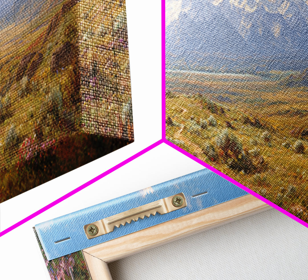 Wildflower Meadow Mountain Landscape Wall Art, Panoramic Canvas Print, Rustic Nature Decor, Large Living Room Wall Decor