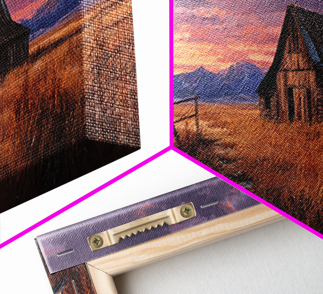 Rustic Barn Sunset Framed Canvas Print, Western Landscape Wall Art, Farmhouse Decor, Mountain Ranch Housewarming Gift For Him