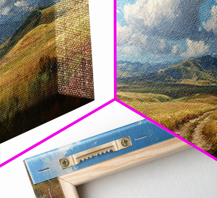 Open Prairie Path And Clouds Framed Canvas Print, Country Landscape Wall Art, Rustic Farmhouse Decor, Nature Oil Painting Print