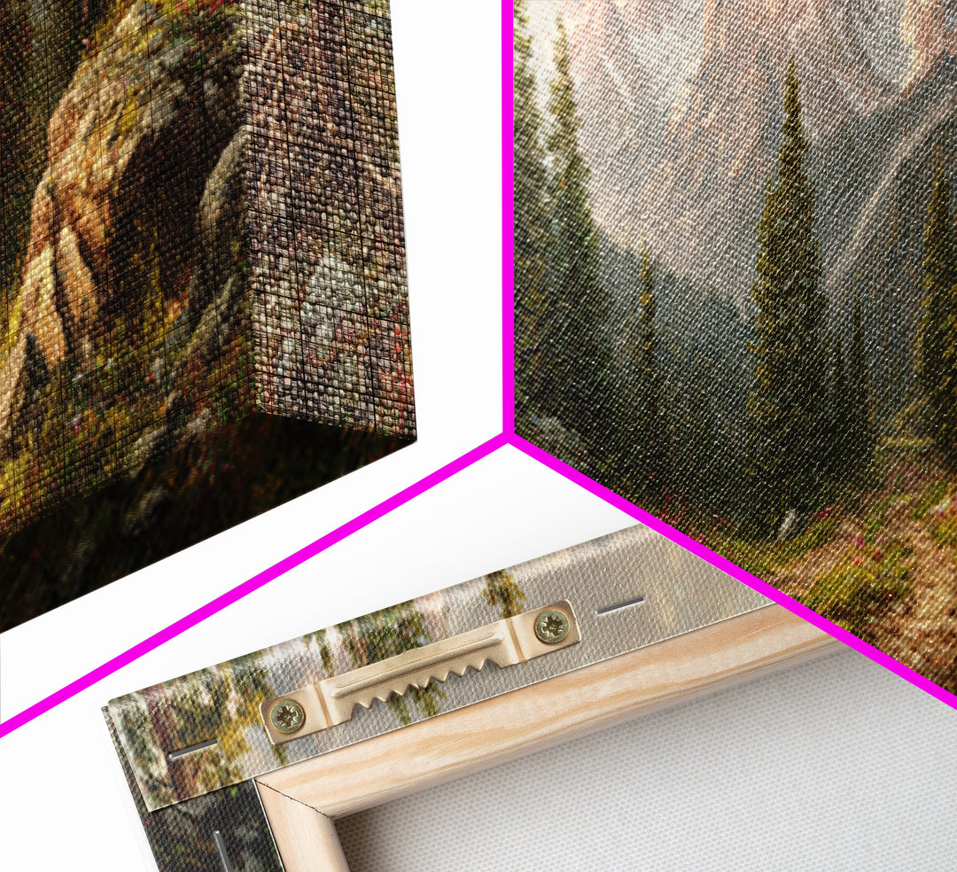 Alpine Forest Trail Mountain Landscape Wall Art, Panoramic Canvas Print For Cabin Living Room Decor And Nature Lovers Gift
