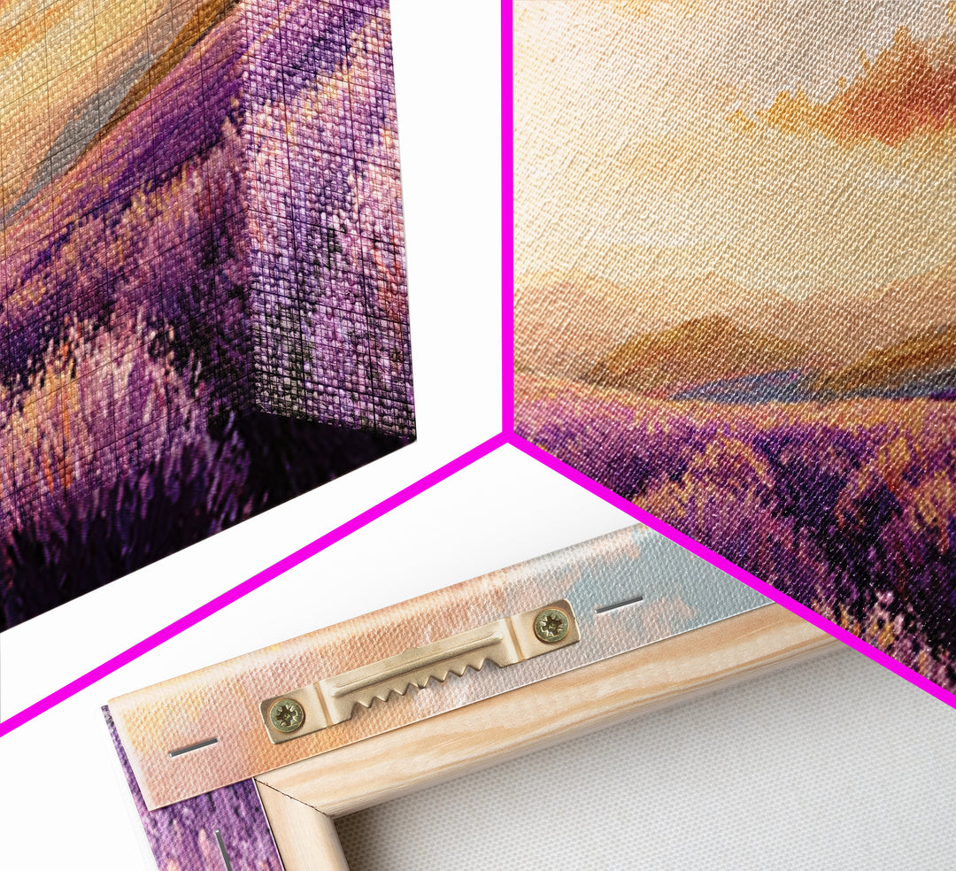 Sunset Lavender Field Landscape Wall Art, Panoramic Canvas Print, French Country Decor, Large Above Sofa Wall Decor, Provence Print