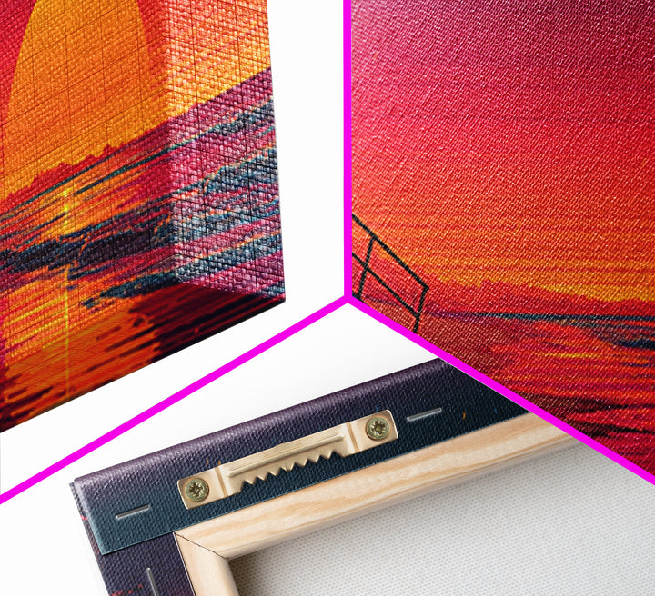Retro Lifeguard Tower Sunset Canvas Print, Beach Wall Art, Coastal Decor, Vaporwave Poster, Summer Ocean Home Decor, Beach House Gift