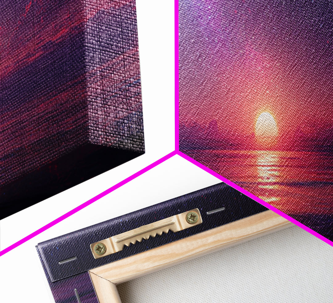 Starry Purple Ocean Sunset Wall Art, Celestial Seascape Canvas Print, Coastal Bedroom Decor, Romantic Beach House Gift For Her