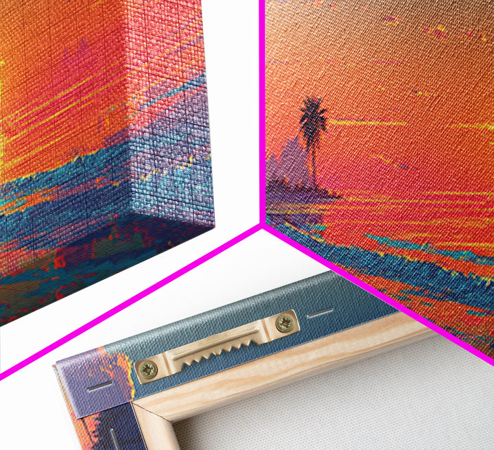 Orange Sunset Palm Beach Lagoon Wall Art, Tropical Canvas Print, Coastal Decor, Beach House Decor, Ocean Living Room Art
