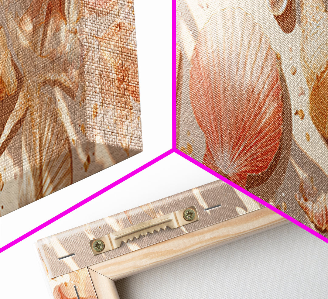 Neutral Seashells And Starfish Canvas Print, Coastal Wall Art, Beach House Decor, Nautical Bathroom Art, Summer Gift For Her