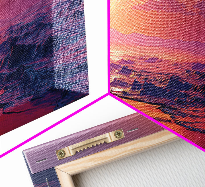 Moody Pink Ocean Sunset Seascape Wall Art, Coastal Canvas Print, Abstract Beach Decor, Serene Living Room Wall Art, Calming Decor