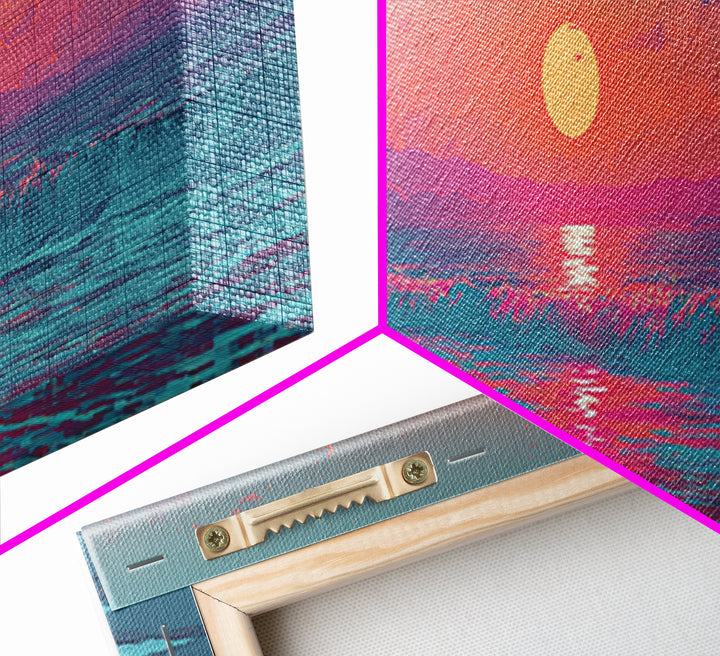 Pink Ocean Sunset Wall Art, Tropical Seascape Canvas Print, Coastal Decor, Beach House Decor, Large Living Room Art Print