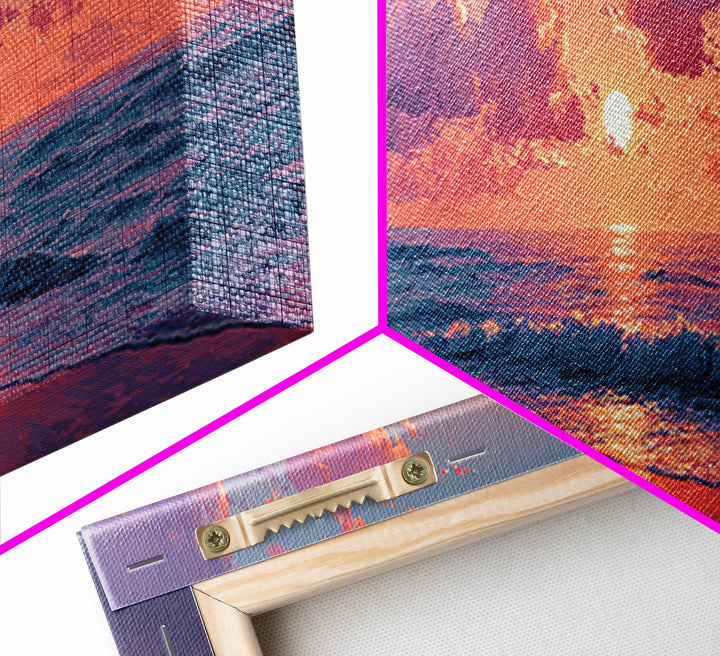 Pink Ocean Sunset Beach Wall Art, Coastal Canvas Print For Bedroom Decor, Seascape Art Print And Beach House Decor Gift For Her