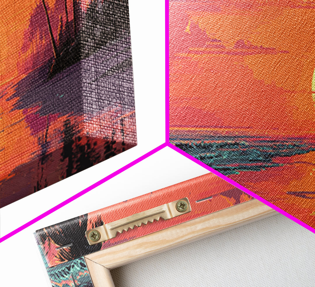 Pink Tropical Beach Sunset With Palm Trees Wall Art, Coastal Canvas Print, Ocean Decor, Summer Beach House Wall Decor, Living Room Art