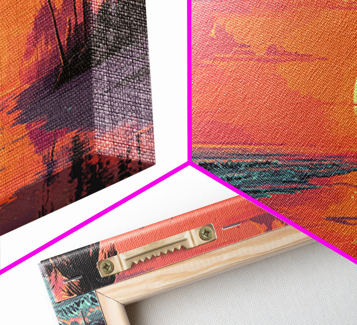 Pink Tropical Beach Sunset With Palm Trees Wall Art, Coastal Canvas Print, Ocean Decor, Summer Beach House Wall Decor, Living Room Art