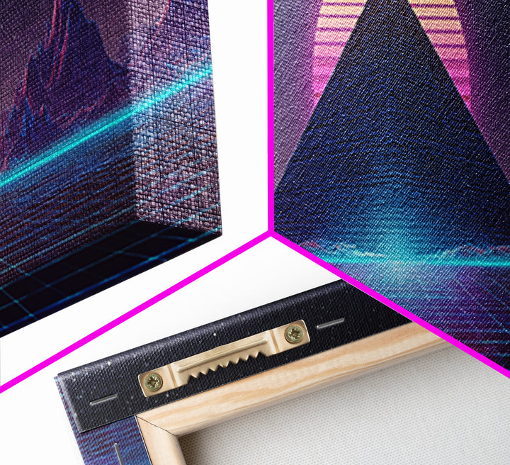 Neon Synthwave Pyramid Starfield Canvas Print, Futuristic Wall Art, Cyberpunk Decor, Retro Sci Fi Poster, Gaming Room Art