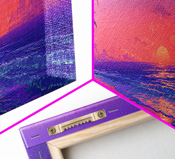 Purple Tropical Beach Sunset Canvas Print, Coastal Wall Art, Palm Tree Ocean Decor, Beach House Decor, Summer Bedroom Art
