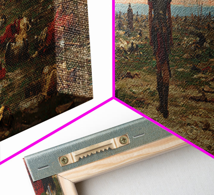 Lone Soldier Crossing Battlefield Wall Art, Panoramic Historical Landscape Canvas Print, Masculine Office Living Room Decor