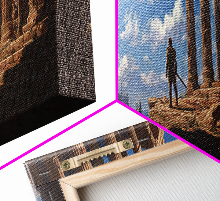 Ancient Temple Ruins At Sunrise Wall Art, Epic Fantasy Landscape Canvas Print, Classical Architecture Decor For Living Room