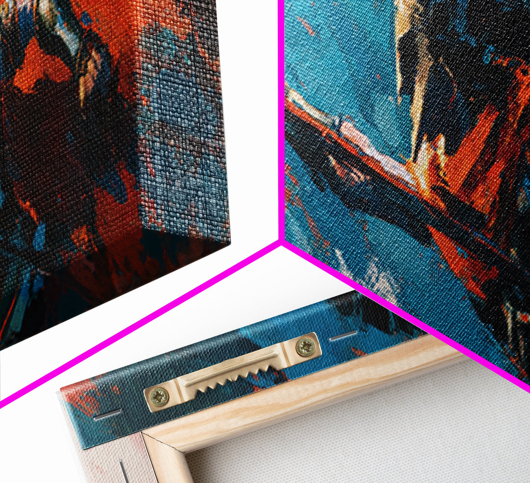 Spartan Spearman In Teal And Orange Canvas Print, Greek Warrior Wall Art, Bold Abstract Decor, Masculine Office Art Gift For Him